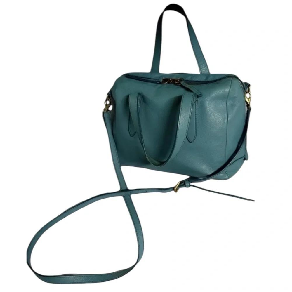 Fossil Teal Dome Satchel with Gold Hardware